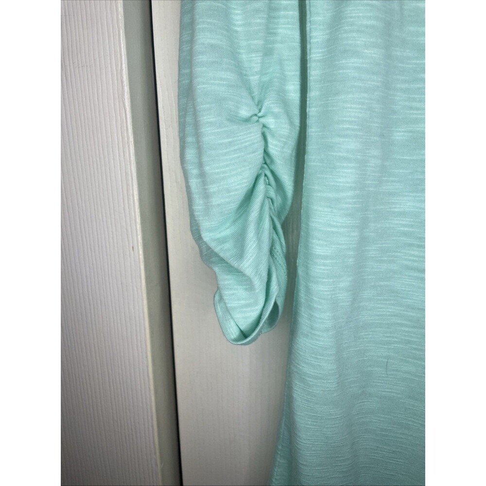 Size L (11-13) No Boundaries Teal Crisscross Cutout Ruffle Cinch Sleeve Top - Picture 3 of 8